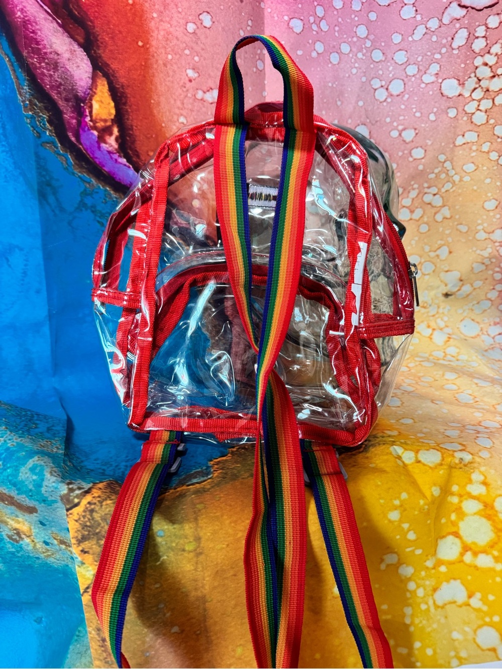 Dickies Clear Mini Backpack with Red Trim and Rainbow Straps - Picture 2 of 3